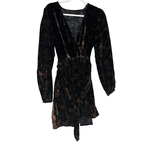Slate & Willow Brown Floral Velvet Tie Dress Long Sleeve V-Neck Size S - Picture 2 of 11